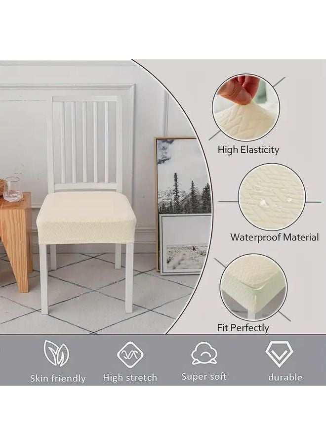 Beige Dining Chair Covers Removable Elastic Seat Protector Pad Set Polyester - Image 2